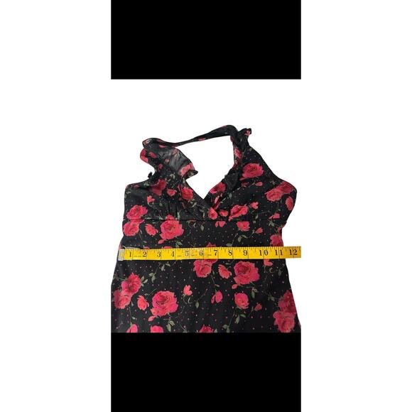VTG Y2K Rampage Dark Floral Mesh Halter Babydoll Whimsygoth Fairy Slip Dress S - Picture 7 of 13